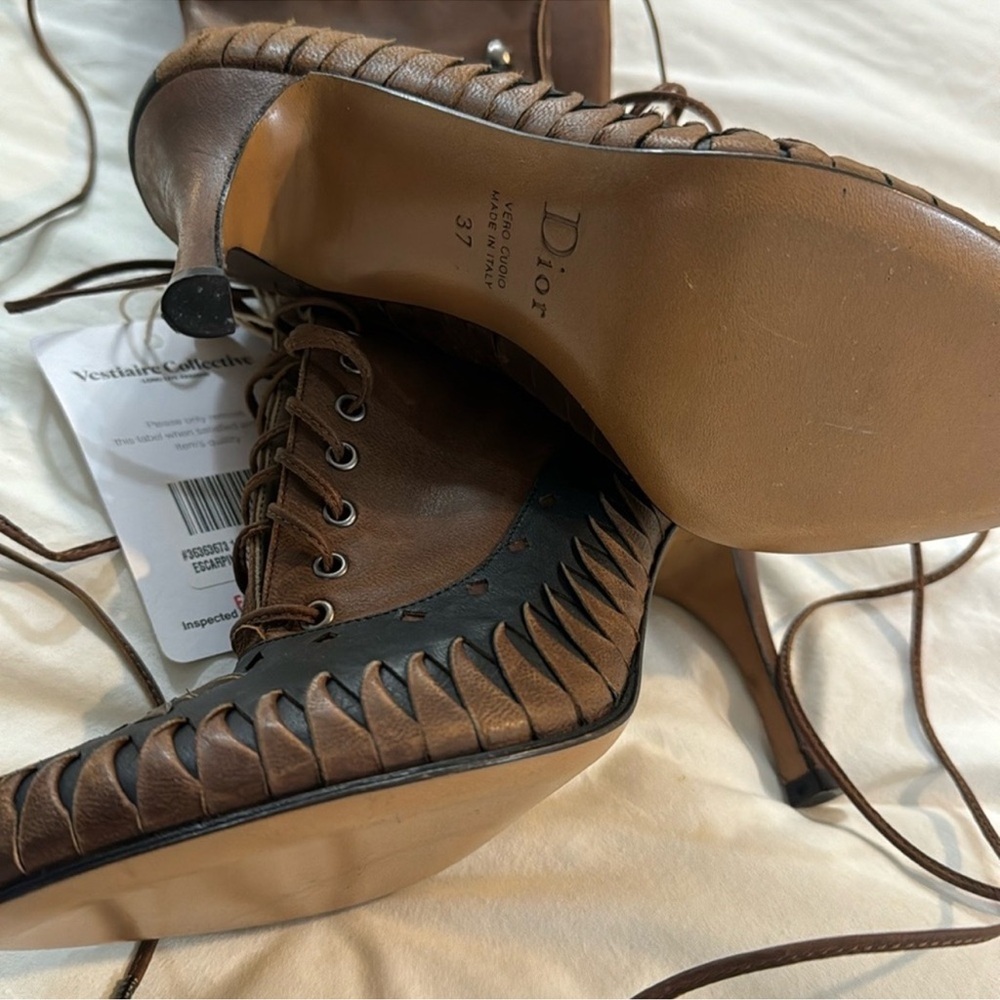 Dior Brown Leather Lace-Up Heels